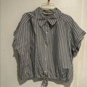 Lily Star Gray Striped Button-Up Top